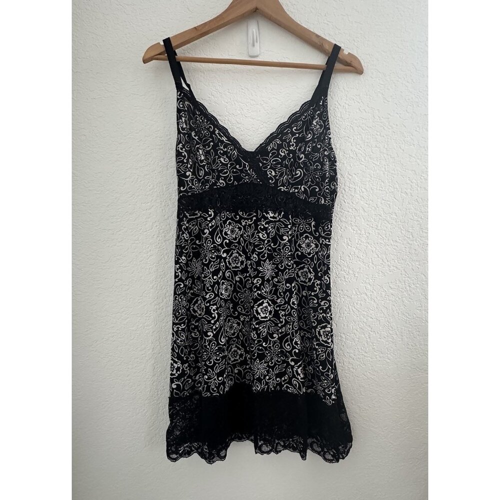 Body Form Babydoll Nightgown Slip WMN 1X Black Floral Lace Trim Whimsigoth Y2K